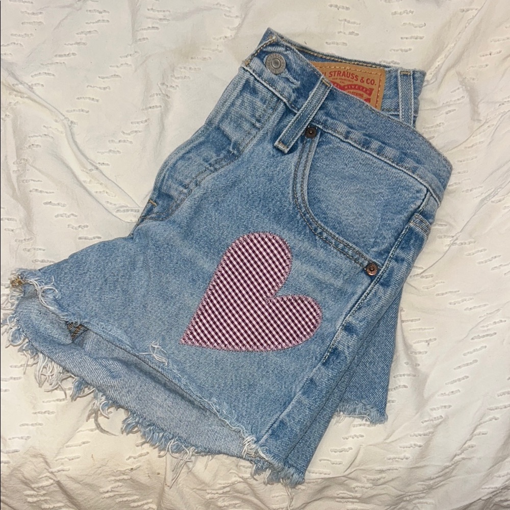 Levi's Light Blue Denim Shorts with Pink Heart Patch